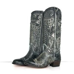 Frye Deborah Deco Tall Studded Distressed Leather Western Boots Women’s 6 Shoes